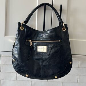 Gianni Bini Hobo Purse Black Faux Leather Gold-Tone Handbag Magnetic Closure EUC